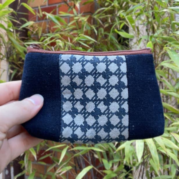 【古布藍染め】 長方形ポーチ「中（アソート）」