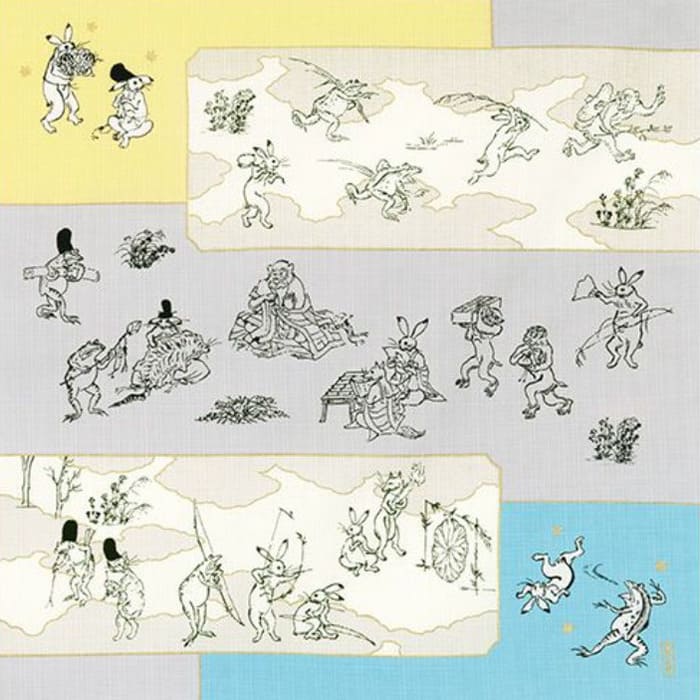 小風呂敷 「鳥獣戯画絵巻（ブルー/イエロー）」