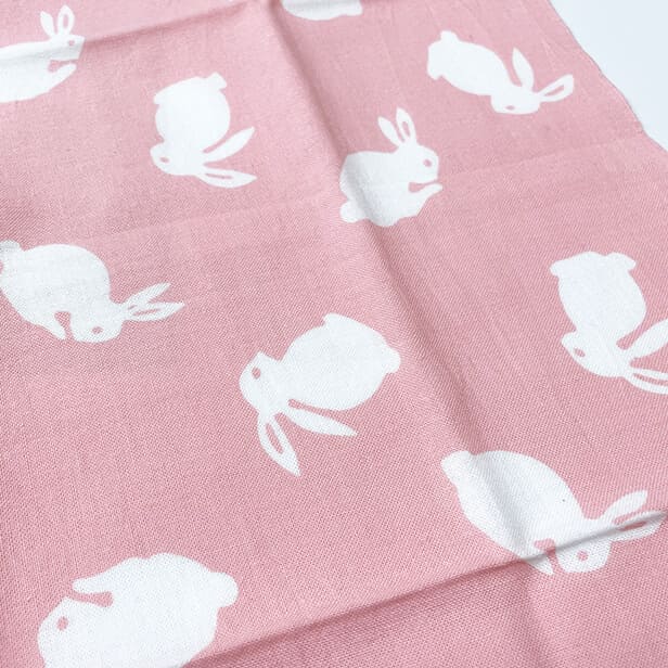 手ぬぐいハンカチ「うさぎ（ピンク）」｜麻布十番麻の葉オンラインショップ