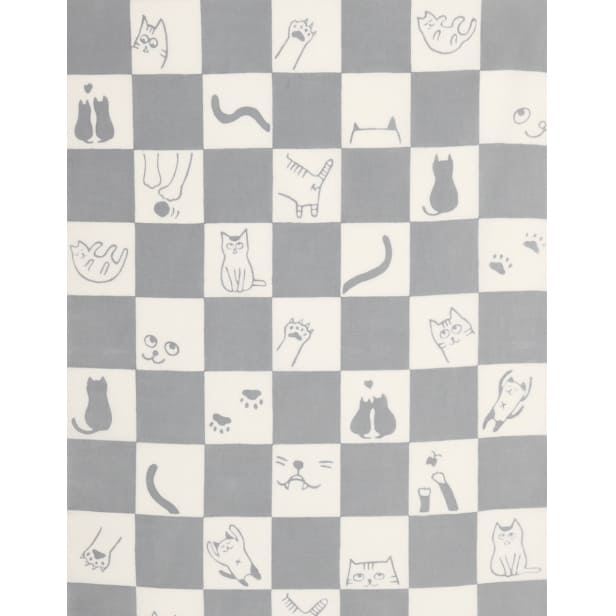 手ぬぐいハンカチ 「ネコ市松（グレー）」