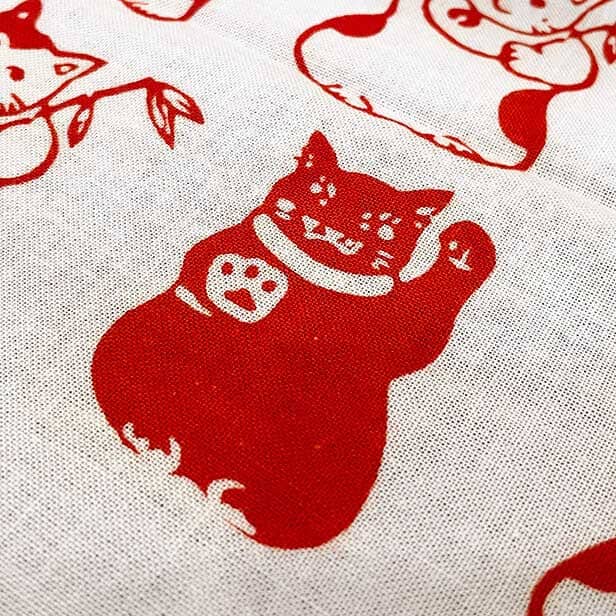 手ぬぐい 「招き猫いっぱい（赤）」