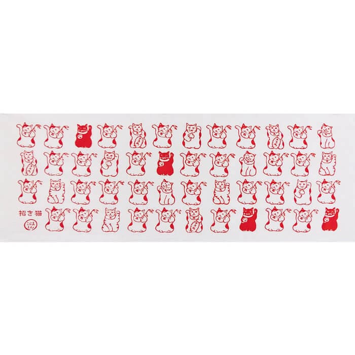 手ぬぐい 「招き猫いっぱい（赤）」