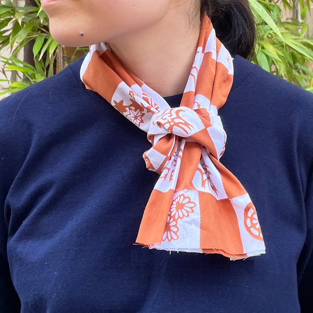 手ぬぐい「隈取市松（柿色）」