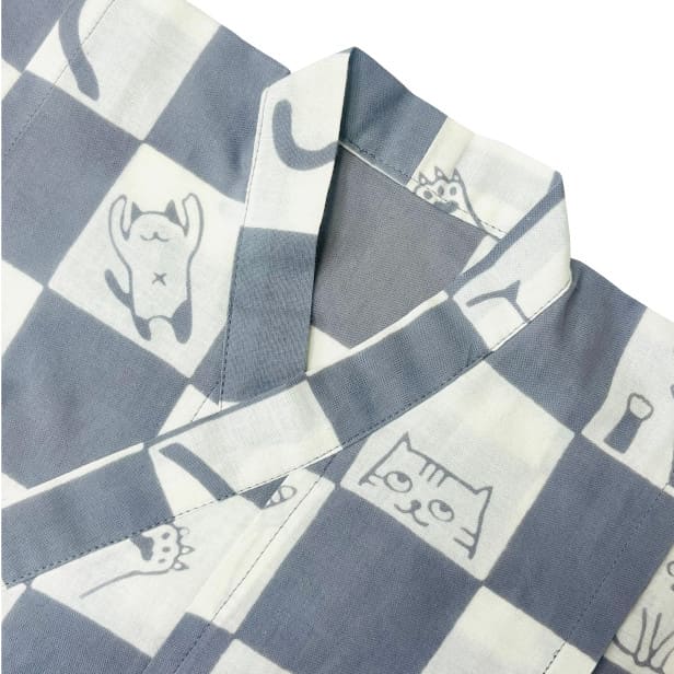 手ぬぐい赤ちゃん甚平「ネコ市松(グレー)」