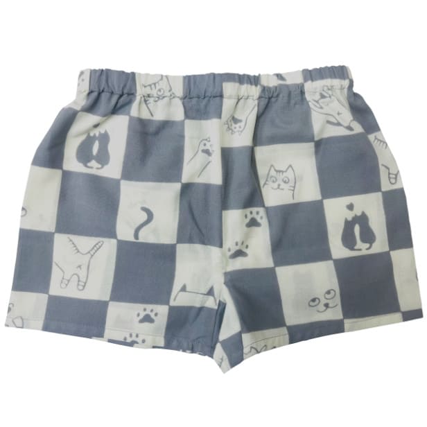 手ぬぐい赤ちゃん甚平「ネコ市松(グレー)」