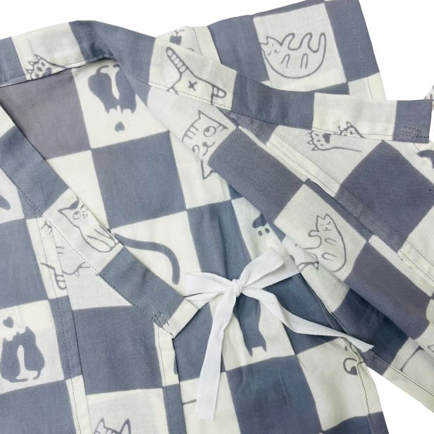 手ぬぐい赤ちゃん甚平「ネコ市松(グレー)」