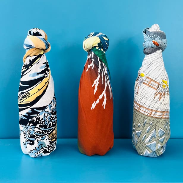 浮世絵の手ぬぐいボトルラッピング
