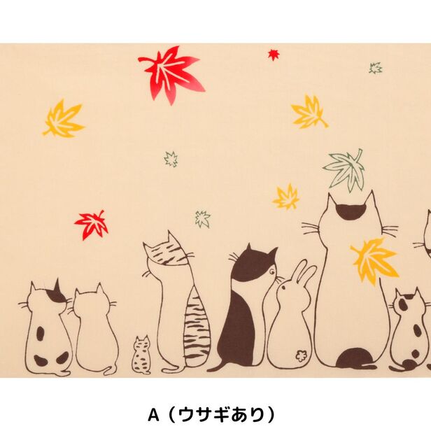 手ぬぐいハンカチ 「ネコ紅葉」