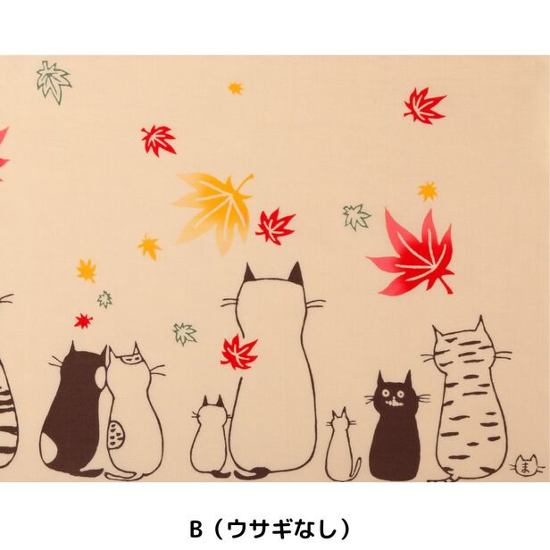 手ぬぐいハンカチ 「ネコ紅葉」