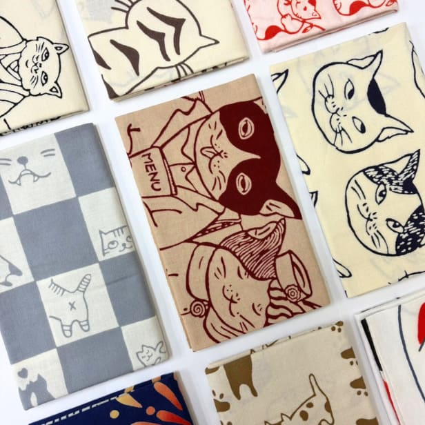 手ぬぐい 「ネコ市松（グレー）」