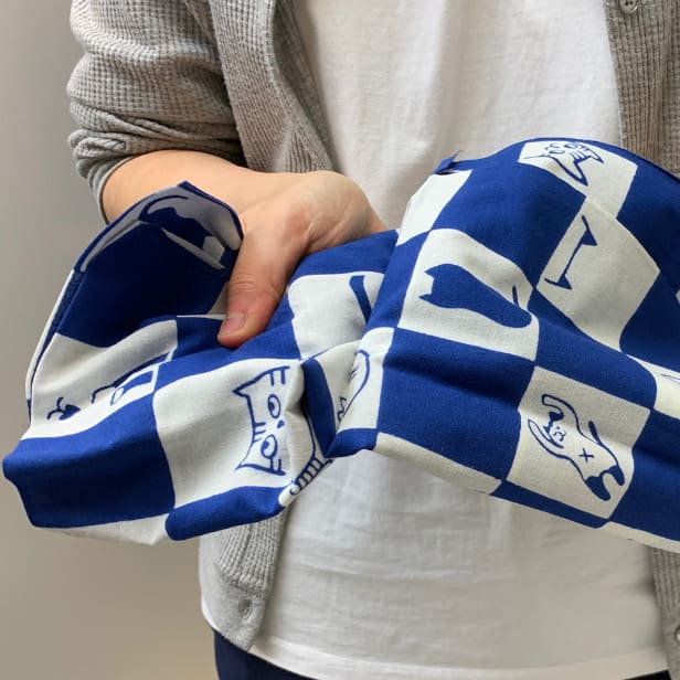 手ぬぐい 「ネコ市松（青）」