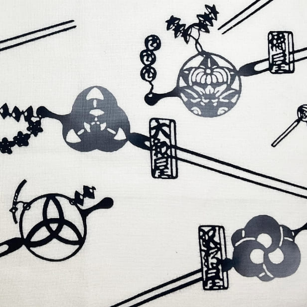 手ぬぐい 「かんざしづくし（黒）」