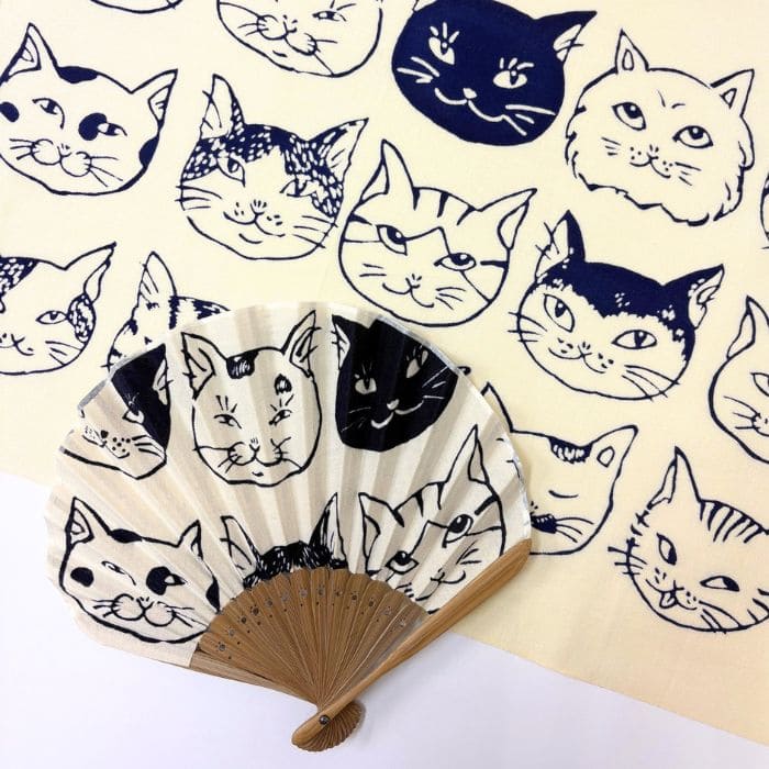 手ぬぐい扇子「猫いっぱい(黒猫)」