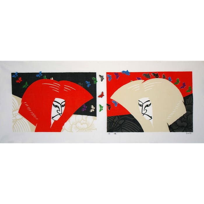 捺染手ぬぐい「連獅子（胡蝶）」