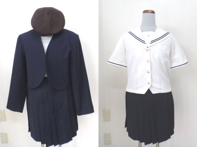 P45学校法人 南山学園 聖霊高校 女子高生 制服 学生服 紺ブレザー160a 夏服ブラウス スカート ベレー帽 5yt257 女子制服 高校 セット 中古学生服の専門店 A 制服店 Com