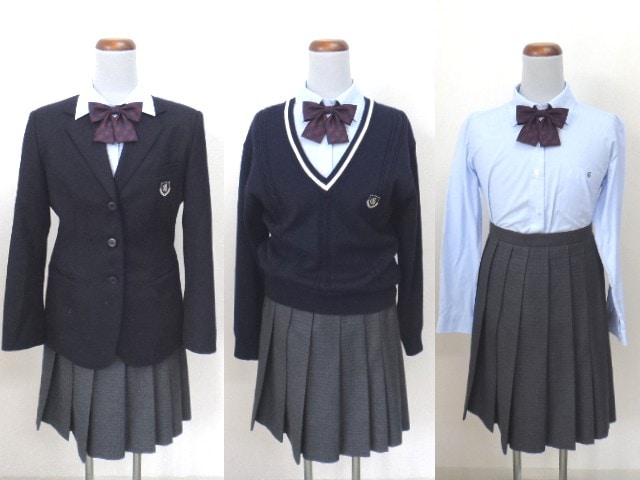 P85 蒲郡高等学校▽女子高生 学生服 制服 紺ブレザー160A▽ブラウス