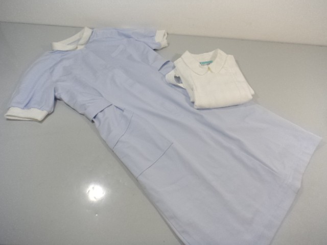 作業服 制服 ナース服 ワンピース 水白/L ナガイレーベン 2点