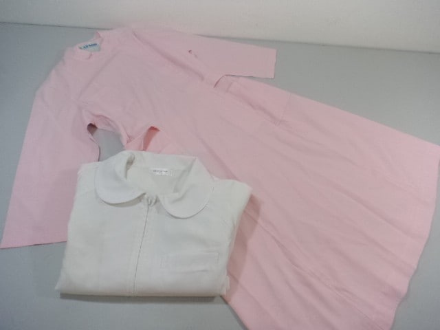 作業服 制服 ナース服 ワンピース レモール 白衣LL▼アプロン 2点セット/10yt361