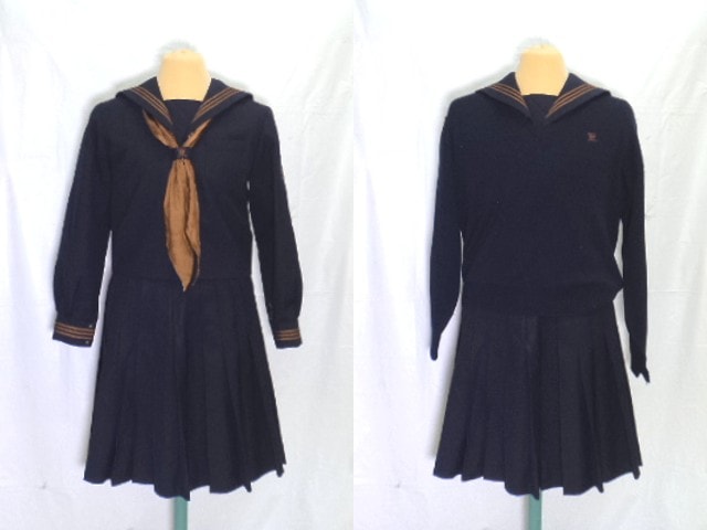 J44 関東国際高等学校 セーラー服 スカート セーター 茶色スカーフ Yt0376 3zgdk 女子制服 高校 セット 中古学生服の専門店 A 制服店 Com