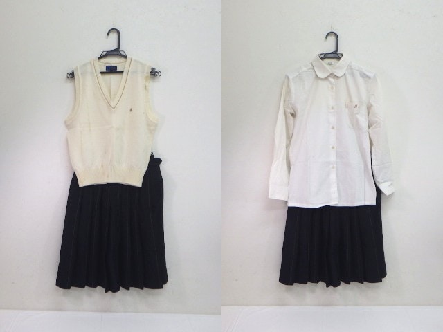 d10 大阪府立住吉商業高校 ニットベスト+長袖シャツ+夏スカート/yt1988【28KV】