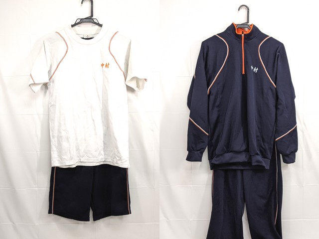 W66 高針台中学校 体操服 体操着 シャツ+ハーフパンツ+長袖ジャージ上下/yt2217【4SVK】