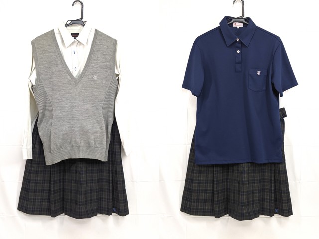 f87 安田学園高校 ニットベスト+長袖シャツ+半袖ポロシャツ+夏服スカート/yt2229【13CKD】