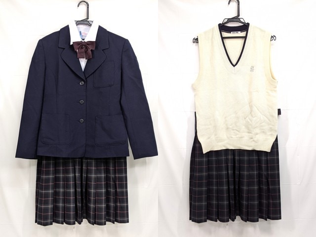 中学校?? 高校?? ブレザー オリーブデオリーブ+長袖シャツ+ニットベスト+冬服スカート+リボン/yt2475【35V】