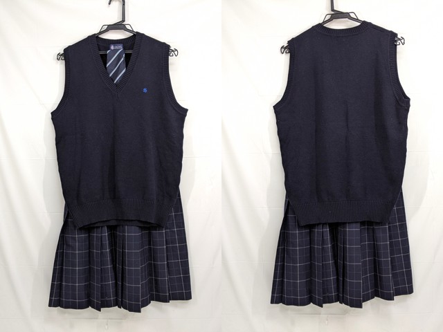 h79 埼玉県立志木高校 ニットベスト+夏服スカート+ネクタイ/yt2522【45JV】
