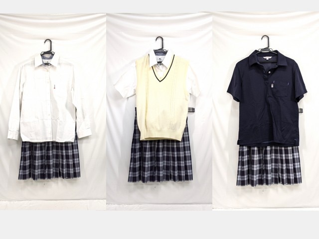 j04 東京都 貞静高校 半袖・長袖シャツ+半袖ポロシャツ+ニットベスト+夏服スカート/yt2536【9LDF】