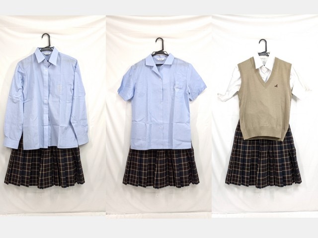 j04 愛国学園高校 半袖・長袖シャツ+ニットベスト+冬服スカート/yt2540【7UEF】