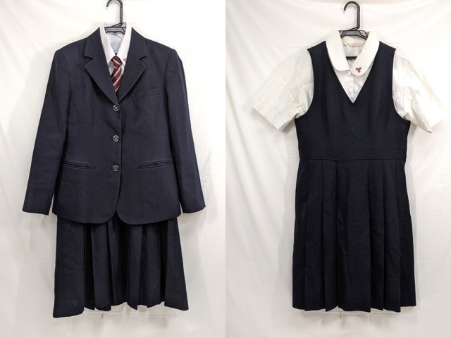 j35 福岡県立東筑高校 ブレザー+半袖・長袖シャツ+ジャンパースカート+ネクタイ/yt2599【25lVG】