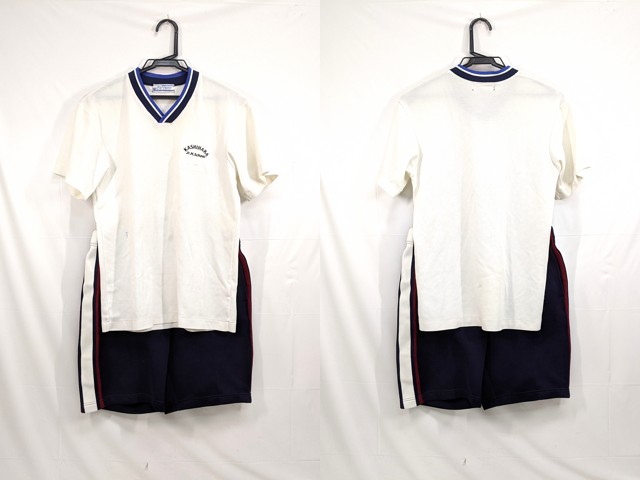 k21 愛知県春日井市柏原中学校 体操服 体操着 半袖シャツ+ハーフパンツ/yt2672【2SJF】