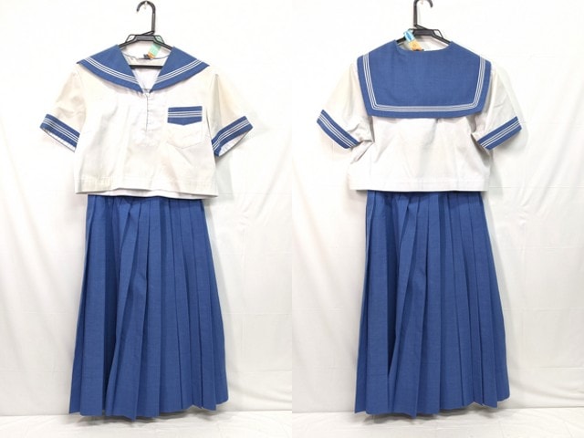 L30 福岡県 筑前町立夜須中学校 夏服セーラー服+サスペンダー付き夏服スカート/yt2845【45HE】