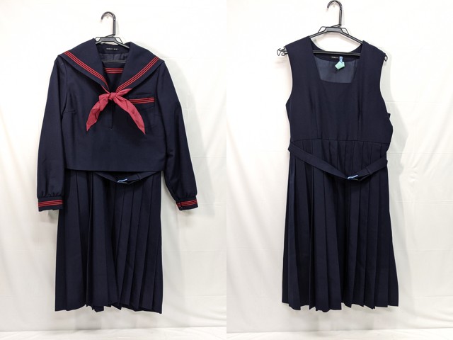 L30 福岡県 筑前町立夜須中学校 冬服セーラ服+ジャンパースカート/yt2847【18UEF】