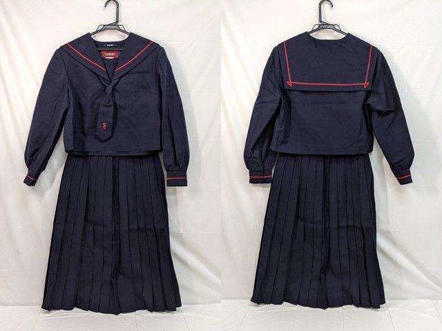 m44/中学校・高校■冬セーラー服上下セット 160A 赤1本線/og0528【9epm】