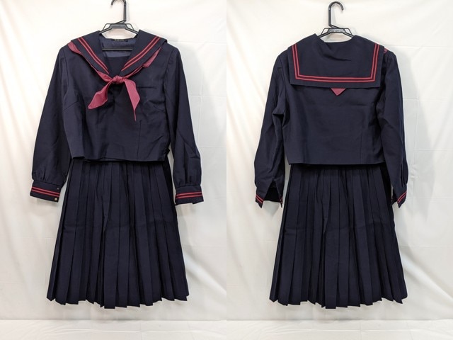 m44/中学校・高校■冬セーラー服上下セット 165A 赤2本線/og0530【8qmc】