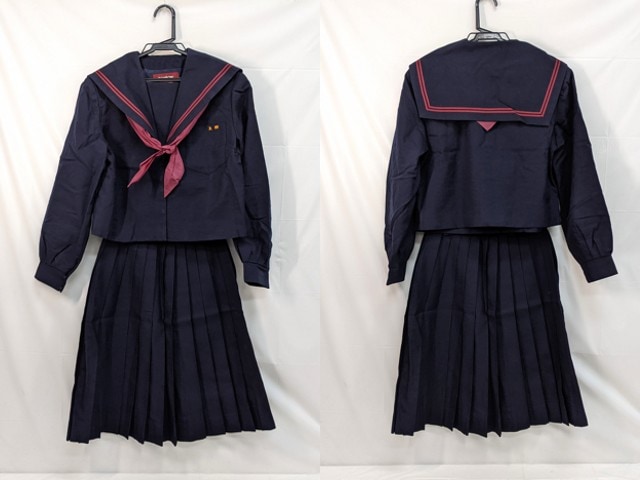 m44/中学校・高校■冬セーラー服上下セット 160A 赤2本線/og0534【8bxm】