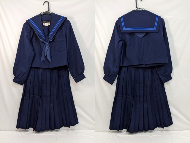 m44/中学校・高校■冬セーラー服上下セット 165A 青2本線/og0535【8gkc】