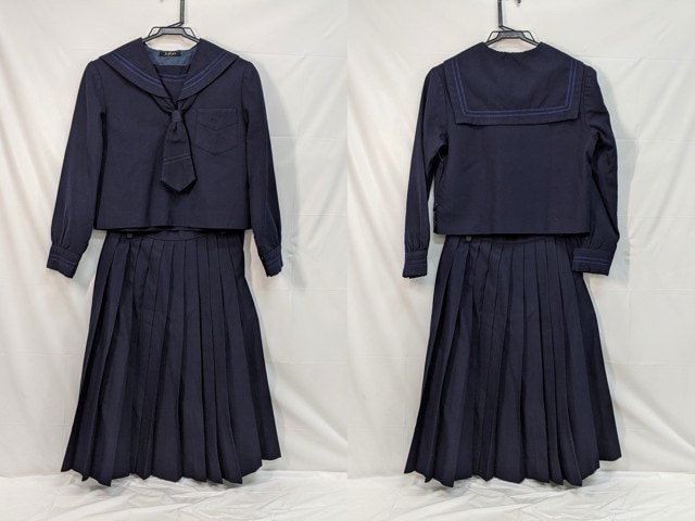 m44/中学校・高校■冬セーラー服上下セット+ネクタイリボン 紺2本線/og0537【12gkm