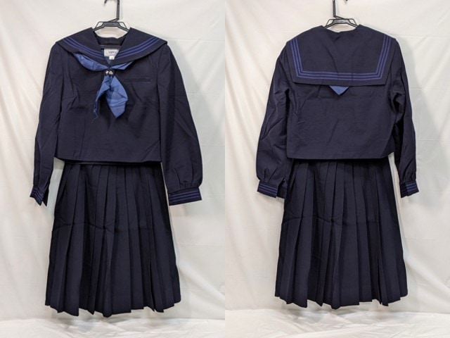 m44/中学校・高校■冬セーラー服165A上下セット 紺3本線/og0541【8kmg】