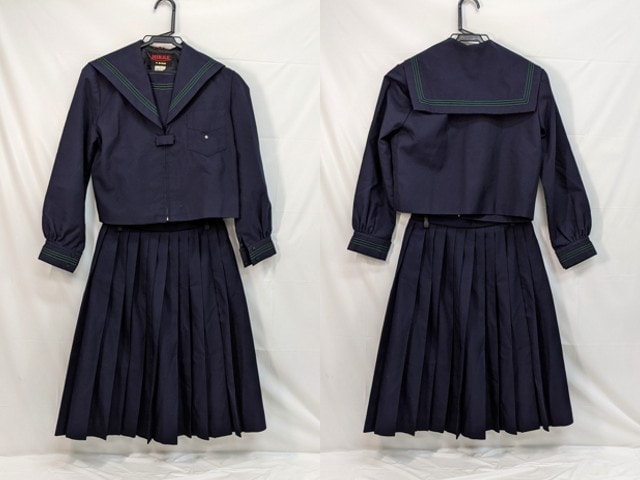 m44/中学校・高校■冬セーラー服上下セット 緑3本線/og0544【1qhbf】