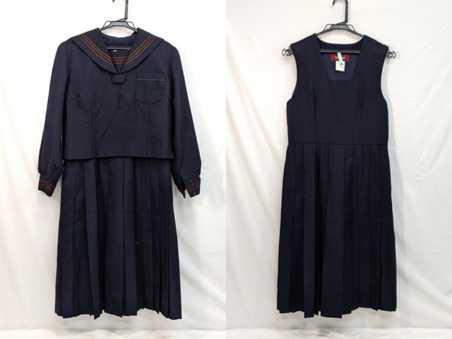 m44/中学校・高校■冬セーラー服+ジャンバースカート155A 上下 茶色3本線/og0546【5apx】