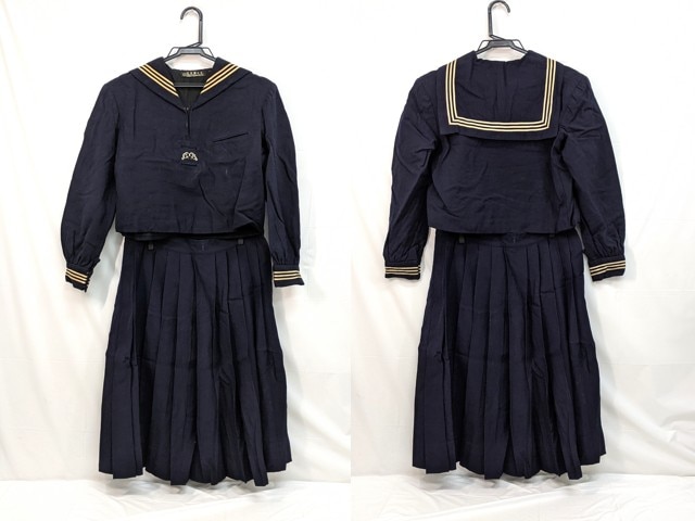 m44/中学校・高校■冬セーラー服上下セット ゴールド??3本線/og0547【2kmg】