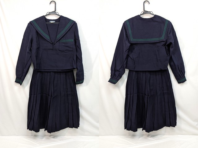 m44/中学校・高校■冬セーラー服上下セット 緑3本線/og0555【5sgh】