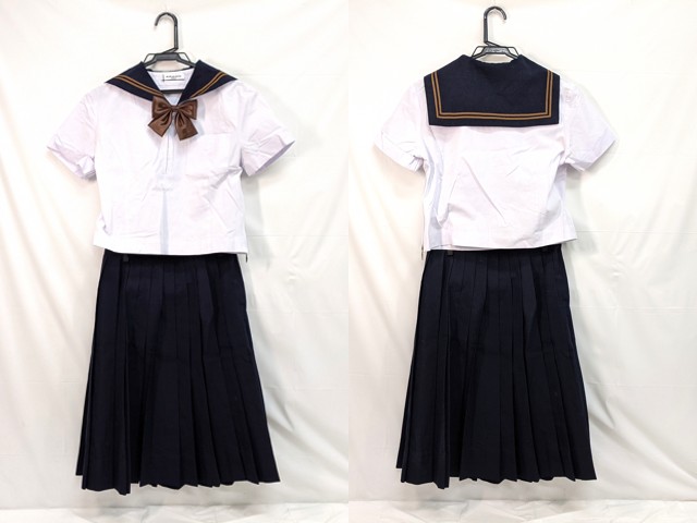 m44/中学校・高校■夏セーラー服 オリーブデオリーブ 茶色2本線 上下/og0557【8lab】