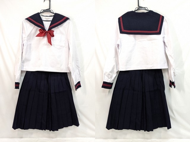 m44/中学校・高校■中間服 セーラー服165A 上下セット 赤2本線/og0563【9cxz】