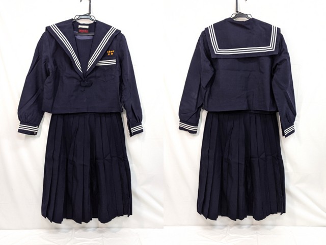 m44 宮崎県 上新田中学校 冬服セーラー服+冬服スカート/yt3113【5AEI】