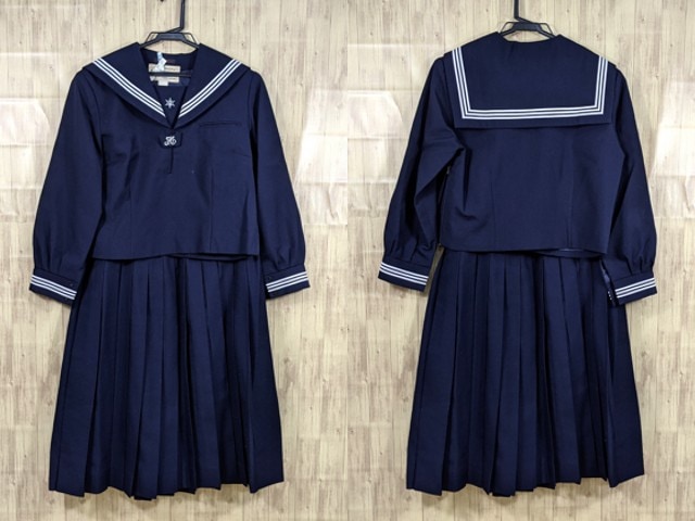 T1520 千葉県 芝山中学校 冬服セーラー服+冬服スカート/yt3182【9DKC】
