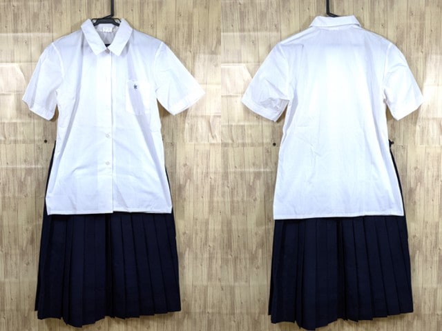 T1520 千葉県 芝山中学校 半袖カッターシャツ+夏服スカート/yt3183【8DHF】