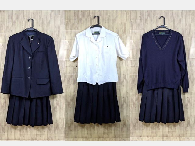 n42 京都 文京高校 校章付きブレザー+半袖シャツ+セーター+冬服スカート+ネクタイ/yt3199【8DJVG】